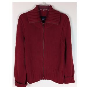 Vintage Ann Taylor Knit Zip Sweater XL USA 100% Cotton Burgundy